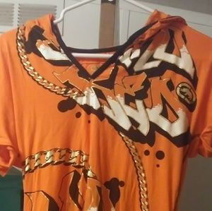 ECKO RED ORANGE GRAFFITI HOODED T-SHIRT DRESS